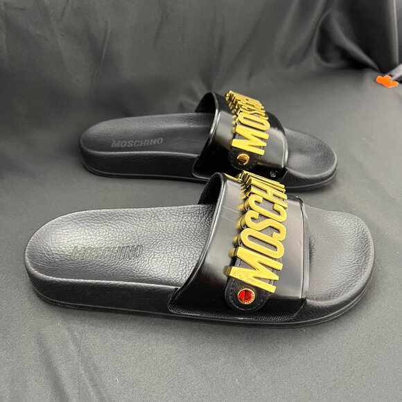 Moschino Black Lettering Logo Pool Slides - size = IT 38 - Picture 3 of 7